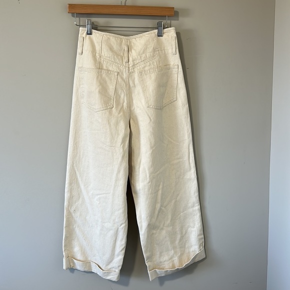 Anthropologie Eva Franco Wide Leg Crop Chino Pants Cream High Rose Sz 4 NEW - Picture 7 of 14